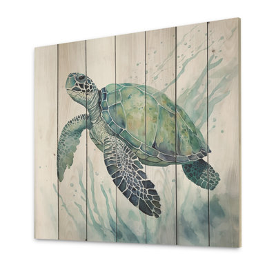 Watercolor Turtle Swimming IV - Animals Turtle Wood Wall Decor