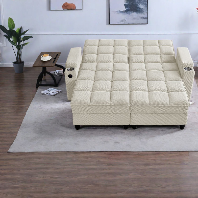 Sofas With Storage, Beige Wood Frame Modern Sleeper For Home