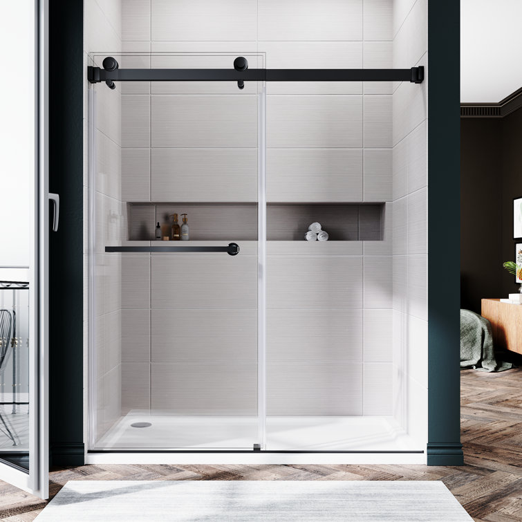 50'' - 55'' W x 76'' H Double Added Frameless Shower Door with Clear Glass