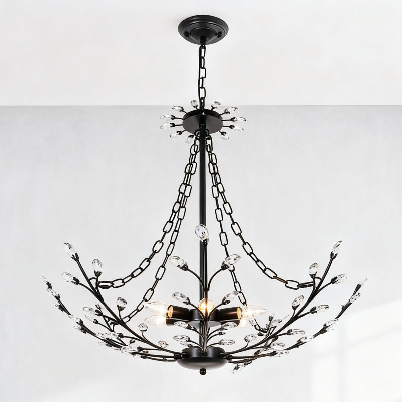 6-head Black Flower Branch Dining Chandelier