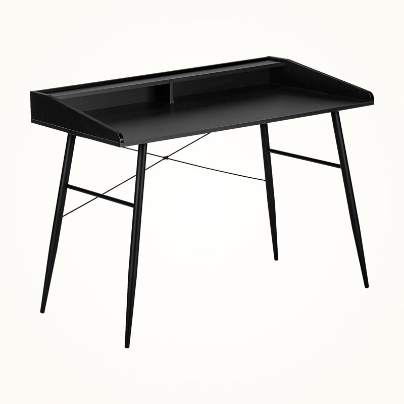 Vivaldi Black Finish Computer Desk With Hutch & Metal Leg, 33.77" H X 47.02" W X 23.6" D
