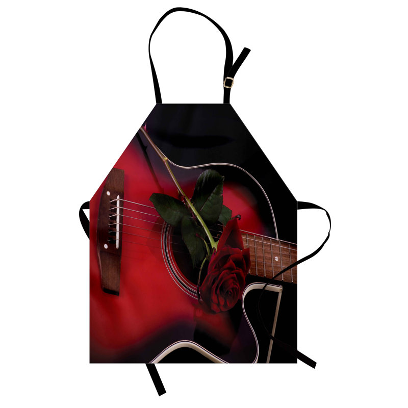 Tablier espagnol East Urban Home, guitare avec rose Love, taille adulte, rubis blanc
