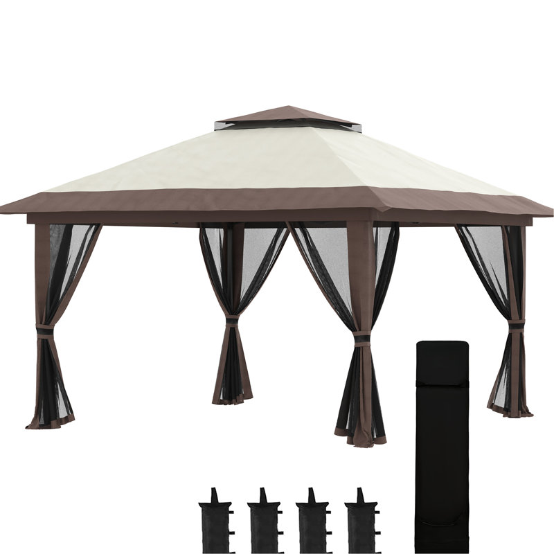 Auvent beige de 13 pi avec filet, 2 toits instantanés pour pavillon de classe de ballet extérieur, filet de tente