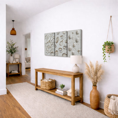Coastal Seashell Abstract Artwork, Living Room Pictures, Framed Canvas Giclee Print 3 Pieces Wall Art