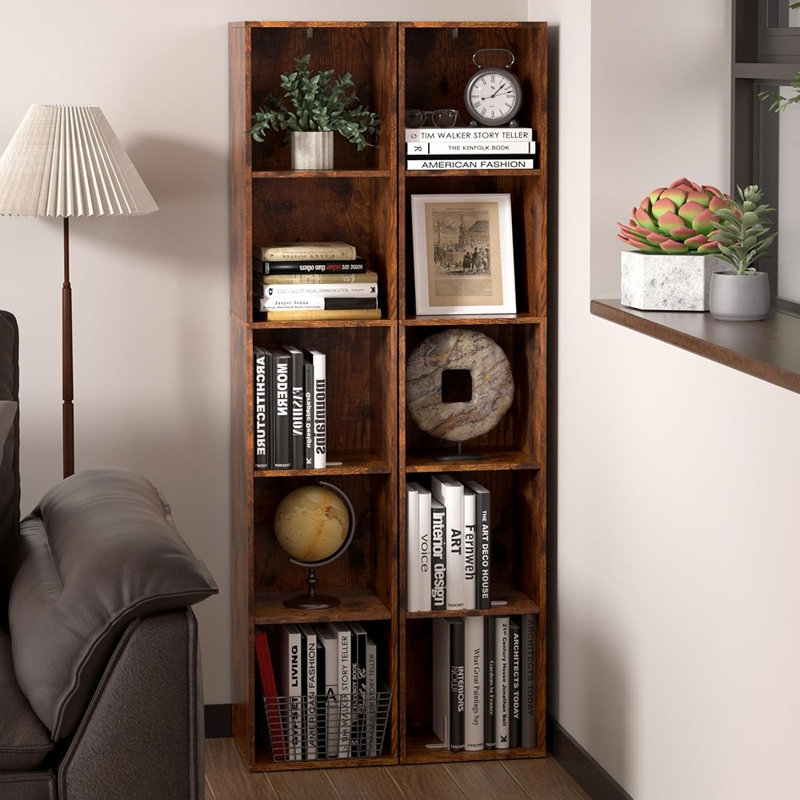 Étagère de rangement à 5 niveaux et 5 cubes – Style rustique brun rétro