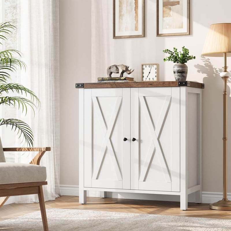 Armoire de rangement Buffet Cabinet Farmhouse avec portes et tablettes, Blanc