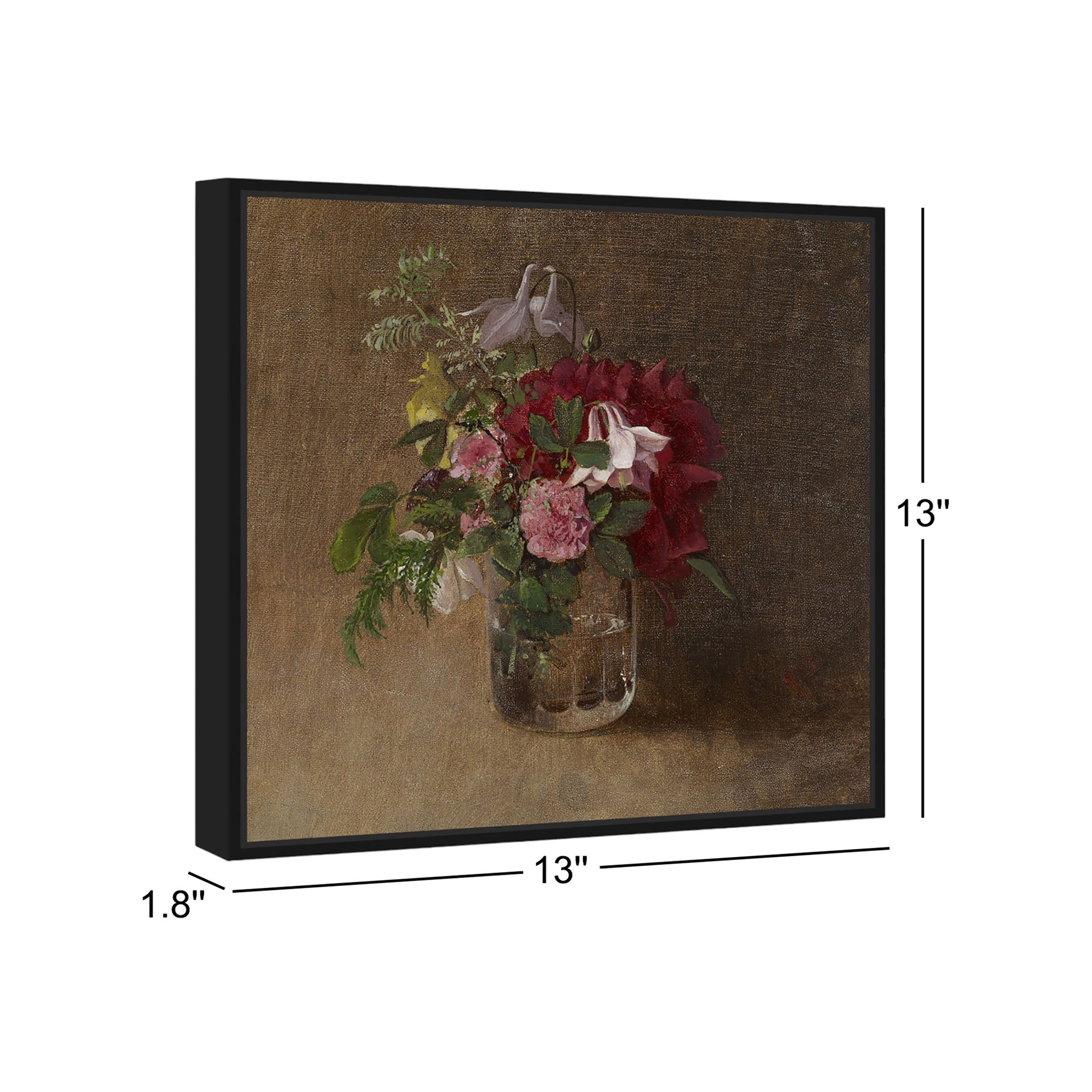 Flowers In A Glass Canvas Flower Vase Glam Wall Art by Art Remedy, 13" H x 13" W, Black Framed