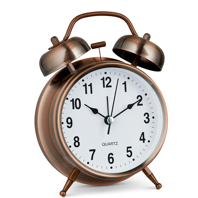 Analogue Metal Electric Alarm Tabletop Clock, Brown