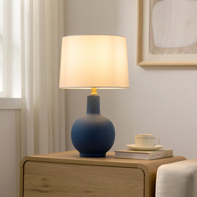 Lampe de table en céramique bleue 18,5 po avec abat-jour en tissu blanc