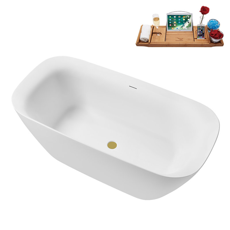 Baignoire autoportante de 63 po avec drain interne Streamline, Or brossé