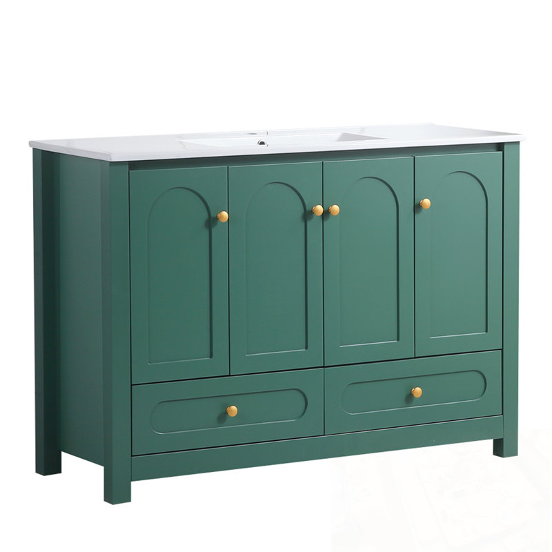 Ensemble de meuble-lavabo avec lavabo en résine, 4 portes à fermeture douce et 2 tiroirs, Vert