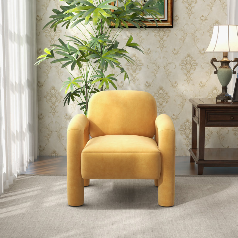 Iryanna Velvet Armchair, Yellow Velvet, 1