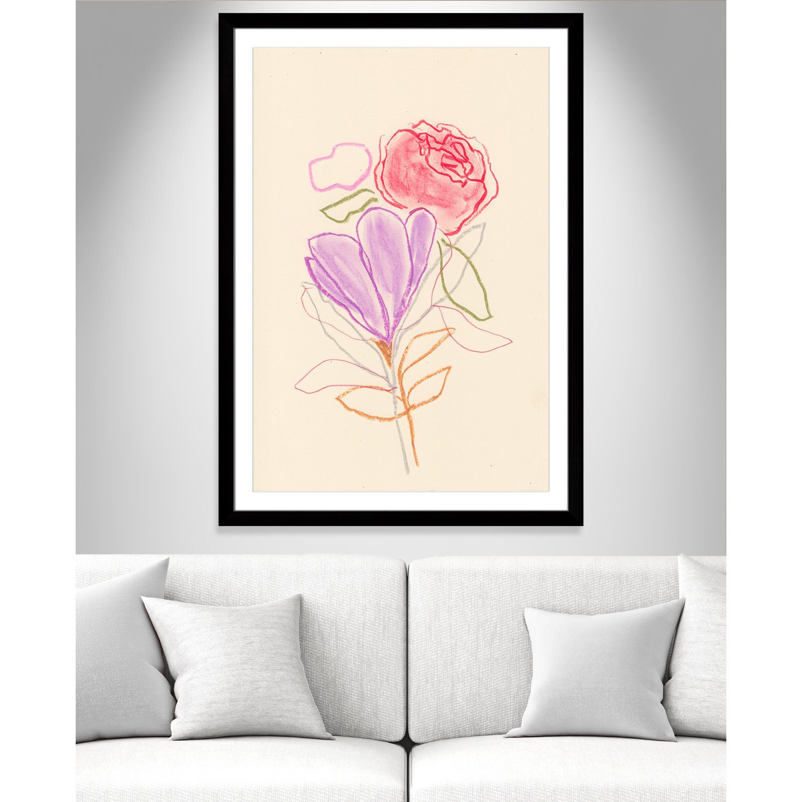 Simple Floral "Simple Floral III" Print, Black Single Picture Framed Paper, White, 49" H x 35" W x 1.25" D