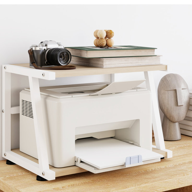 2-Tier Desktop Printer Stand with Storage, Beige/White
