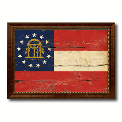 «Georgia State», impression de drapeau rétro avec cadre brun doré, 19 x 27