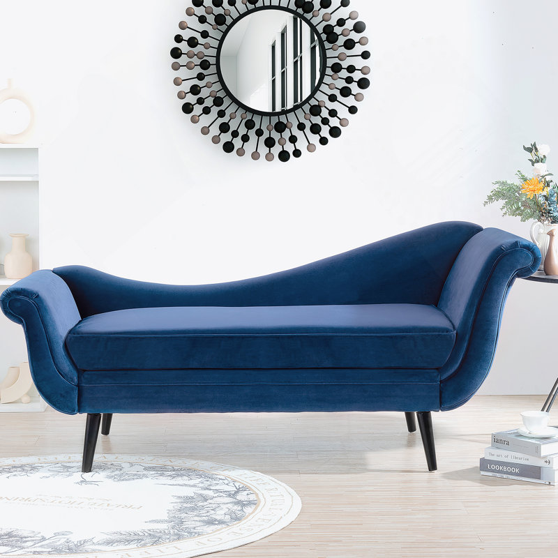 Chaise longue avec accoudoirs à volutes, Noir, Bleu