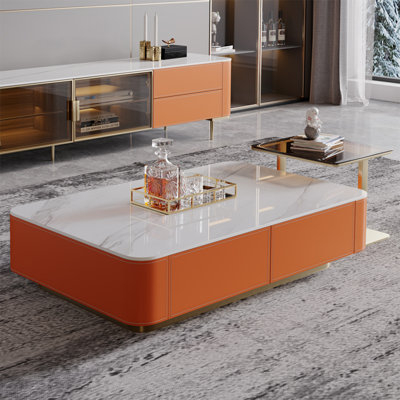 Rectangular stone slab coffee table