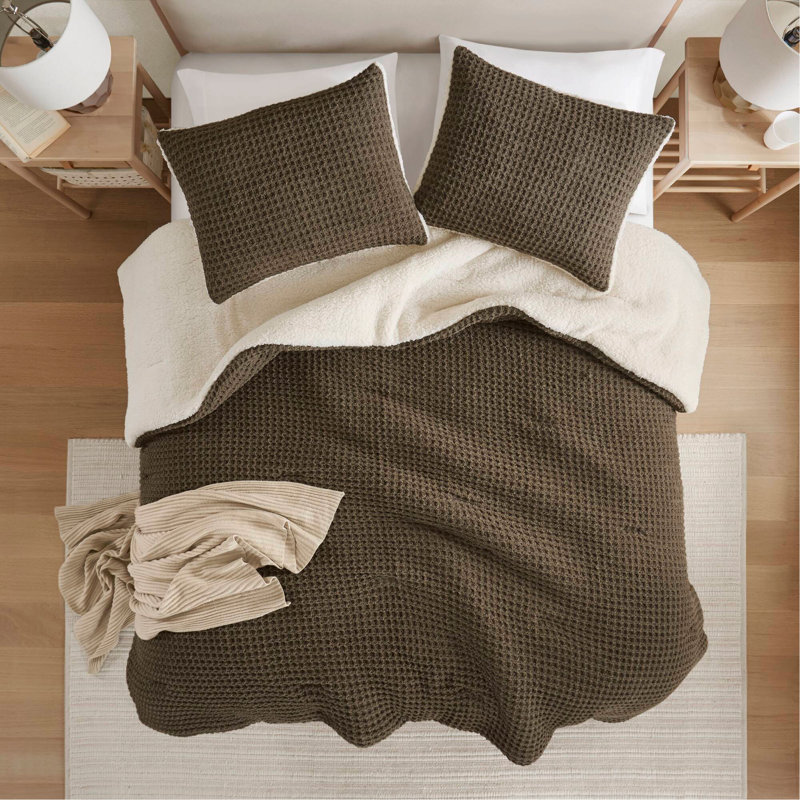 Ensemble d'édredon en chenille tricoté gaufré pour lit simple, Édredon simple + 2 taies décoratives