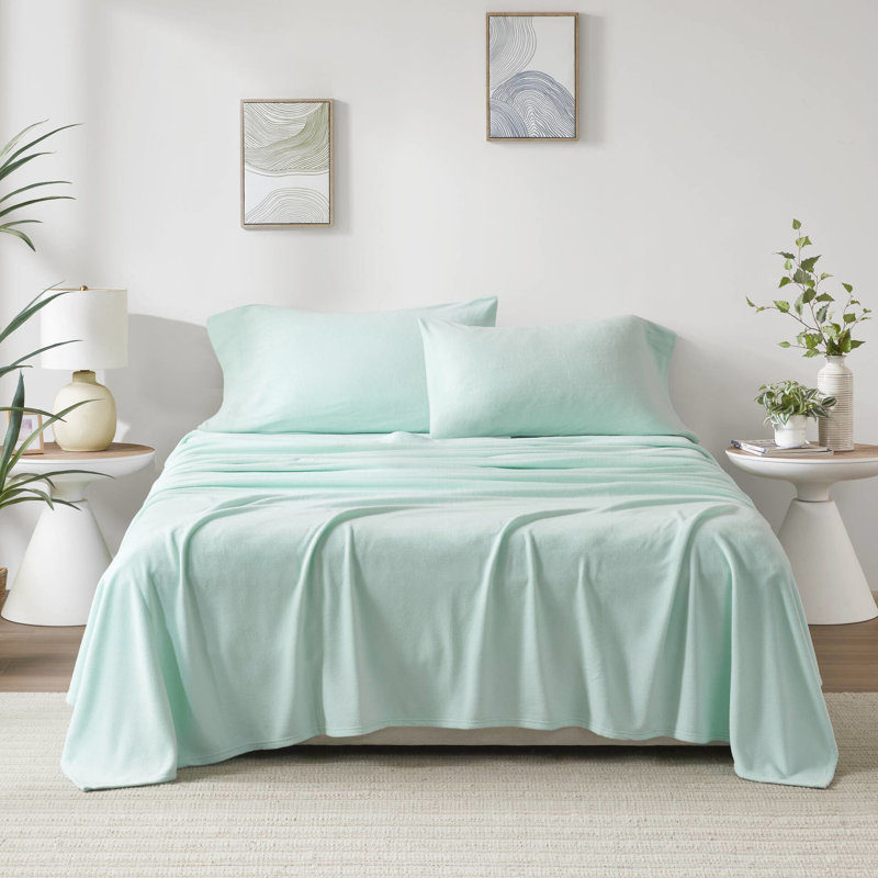 Ensemble de 4 draps 100% molleton, douillet, ultra doux, boulochage, lavable à la machine, comprend des draps-housses plats et 2 taies d'oreiller
