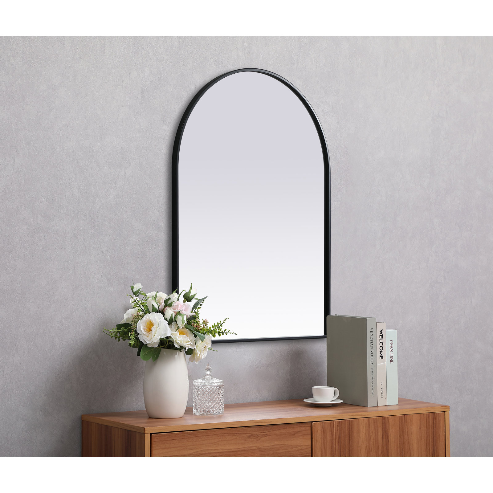 Sabine Metal Arch Wall Mirror, Black, 36" x 27"