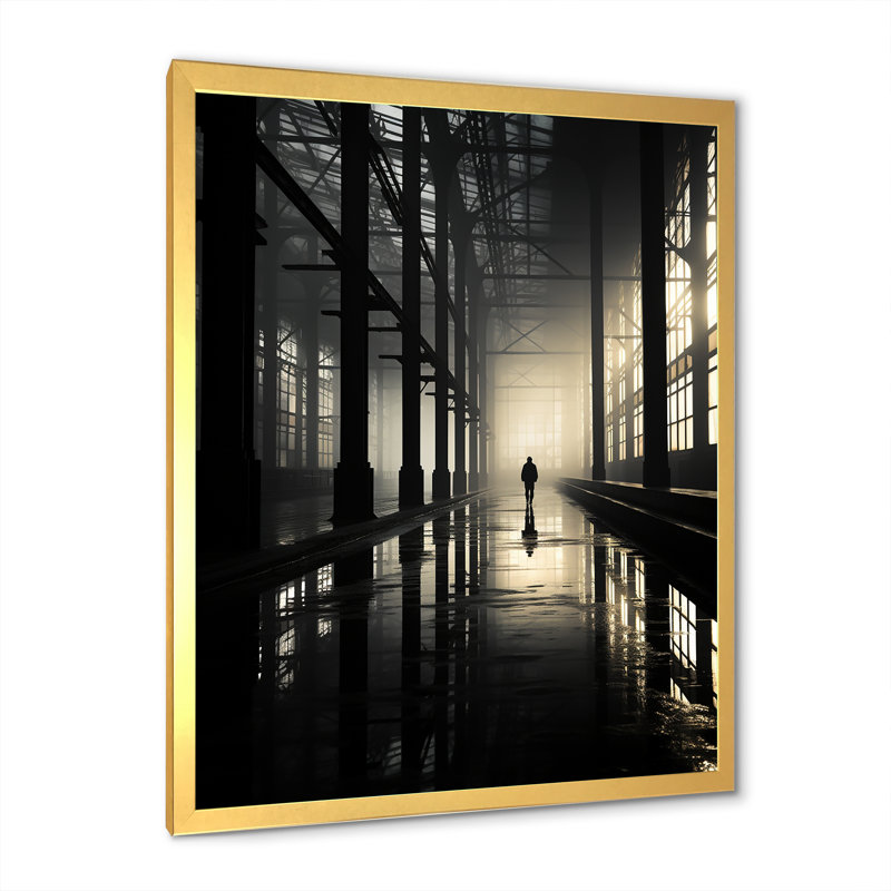 Paysage industriel saphir lever de soleil sur toile, Cadre doré simple, H 40 po x l 30 po x P 1,5 po