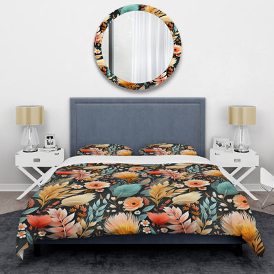 Yellow Floral Feathered Dream - Ensemble de housse de couette floral