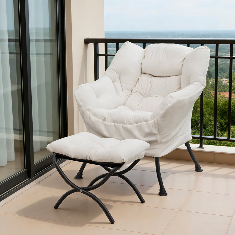 Fauteuil rembourré rembourré avec repose-pieds, canapé-lit confortable moderne avec accoudoirs et poche latérale, Tissu beige