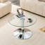 Table basse ronde en verre trempé de 27,5 po de diamètre - 17,7 po de hauteur, base en métal argenté, bordure luxueuse légère-760419708
