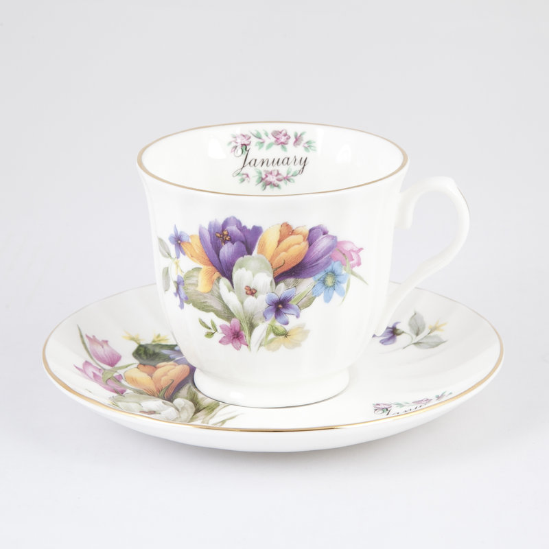 Flowers Of The Month Bone China Teacup and Saucer