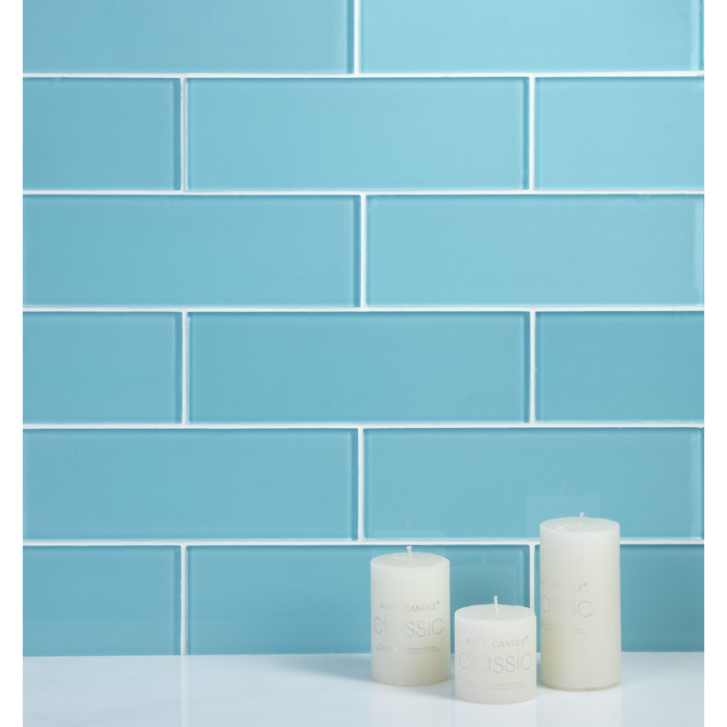 Carreau de métro en verre de qualité supérieure 3 po x 9 po, Bleu aqua