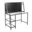 Bureau contemporain à plusieurs niveaux avec plateau en verre et structure en métal noir