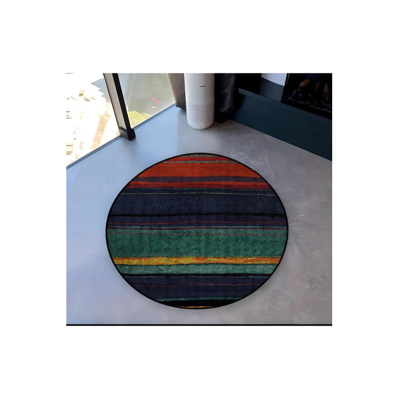 Multicolored Striped Patterned Round Woven Base Modern Decorative Carpet, Round 3'4"