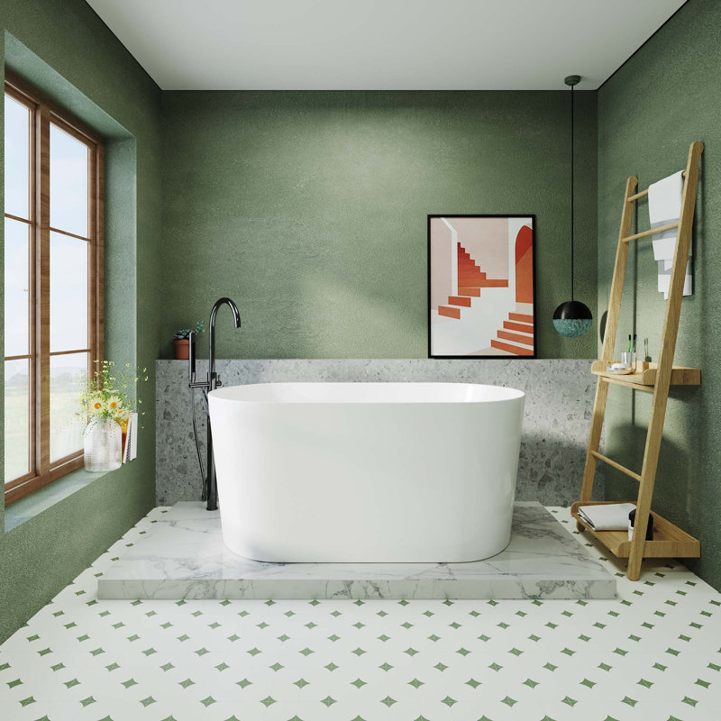 Baignoire autoportante en acrylique, petite baignoire avec trop-plein chromé et bonde