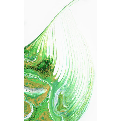 Peinture verte et dorée mélangeant sur blanc, abstrait, lignes, rayures