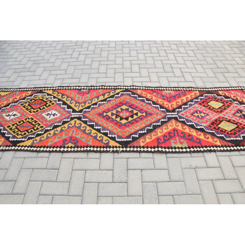 Tapis turc Herki fabriqué à la main en rouge - idéal pour les escaliers et les couloirs