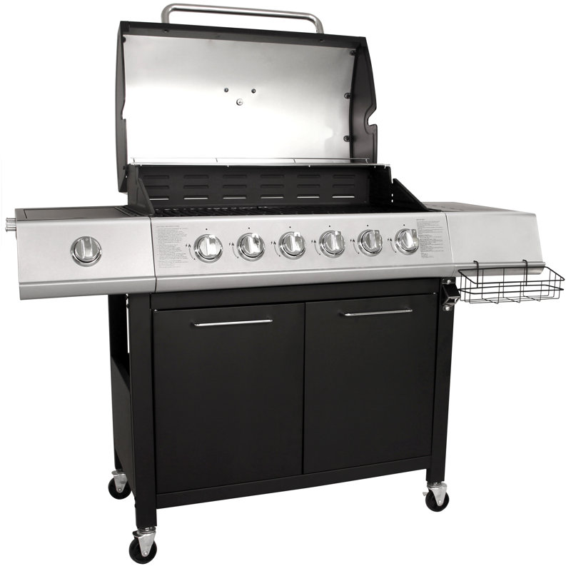 Charles Bentley 7 - Burner Freestanding Liquid Propane Gas Grill with Side Burner, Black