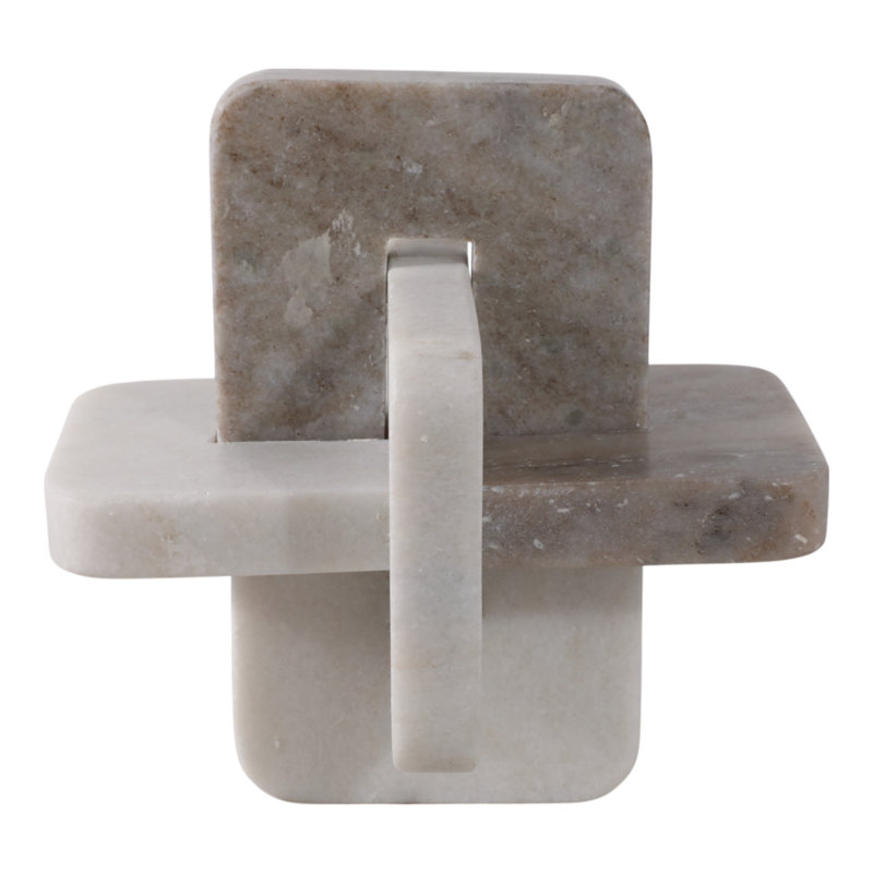 Figurine décorative en marbre à nœuds pour décoration intérieure - Statue géométrique contemporaine, objet décoratif pour console - blanc et brun clair