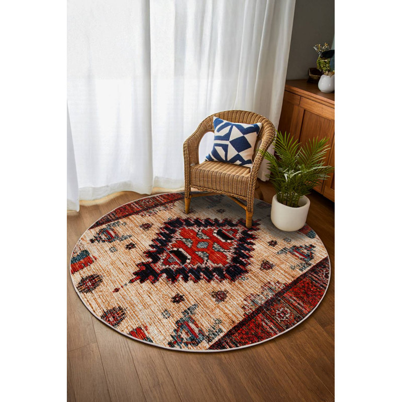 Strawbridge Burgundy Beige Moroccan Machine Printed Cotton Polyester Area Rug, Runner 2'8" x 16'5"