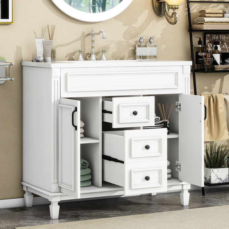 Meuble-lavabo moderne 36 po avec 2 tiroirs et portes à fermeture douce, White