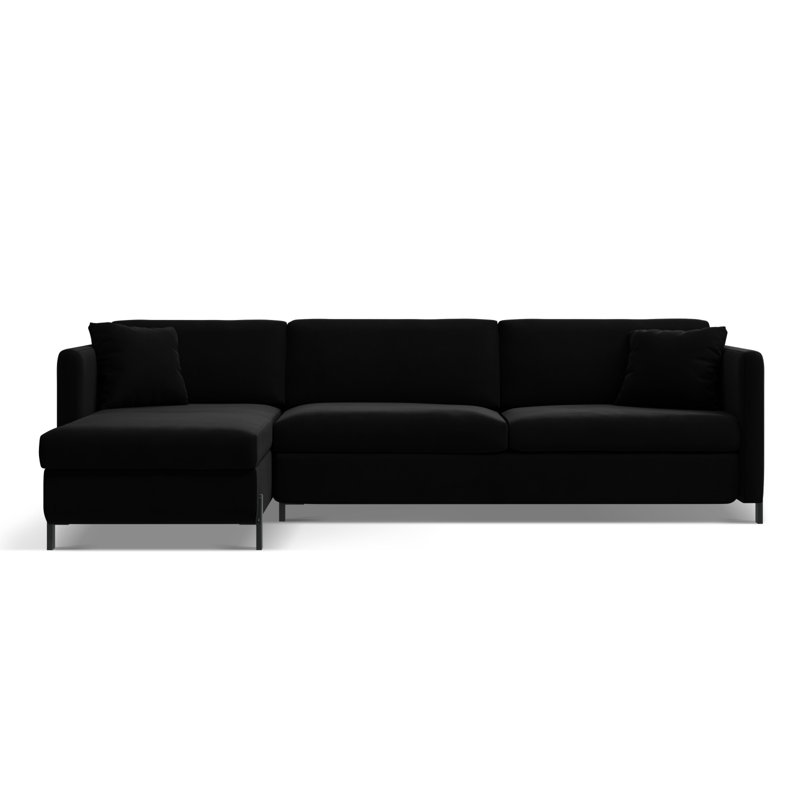 Bejna 3 Seater Velvet Sofa Bed, Left Hand Facing, 80cm H x 170cm W x 260cm D, Black
