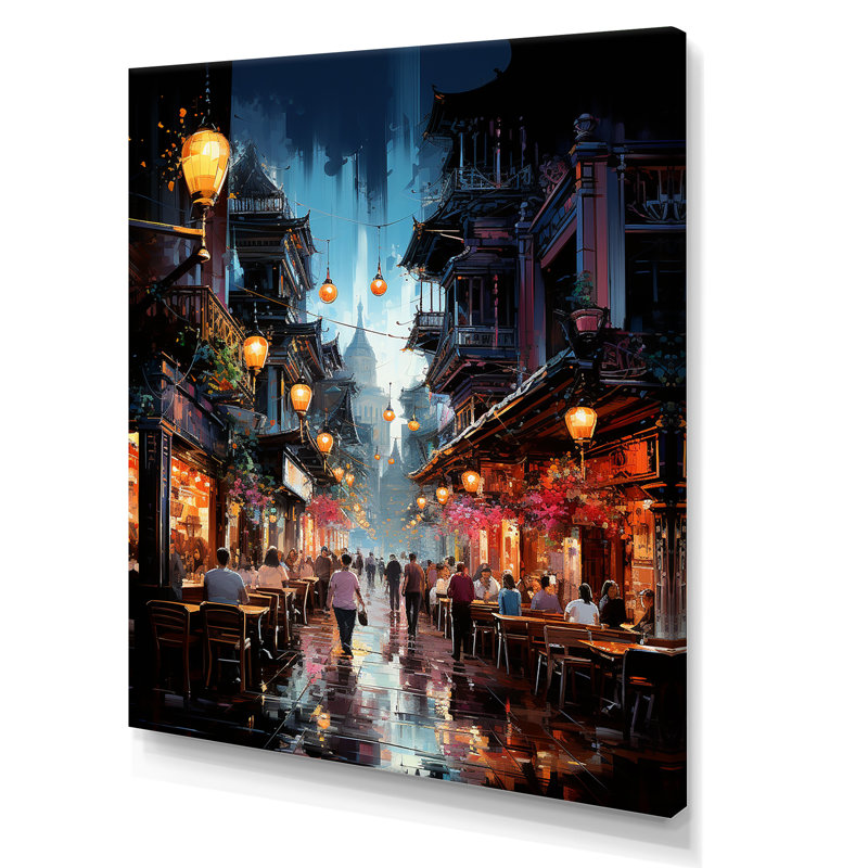 Leno, Thaïlande, nuit, flottant, bazar II, reproduction sur toile, H 32 po x l 16 po x P 1 po, Toile tendue
