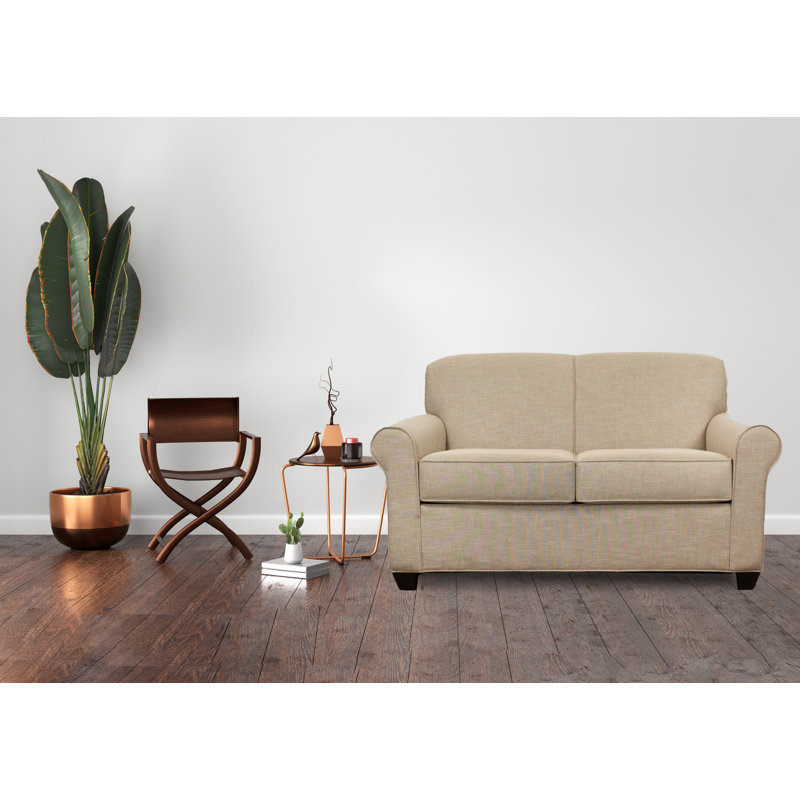 Finn 59" Rolled Arm Loveseat, Ridgecrest Putty, Montana Walnut