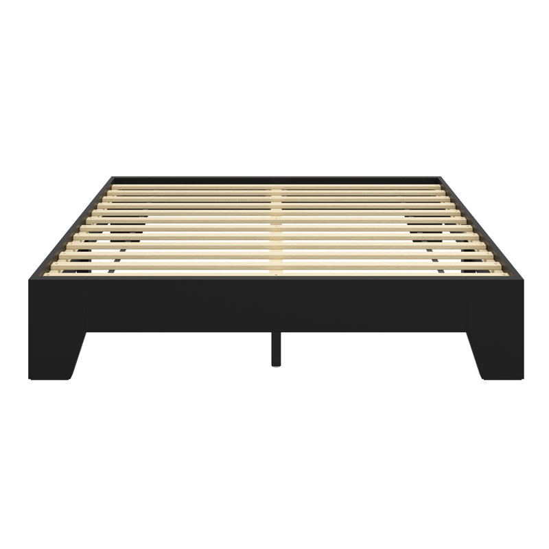 Lugano Black Full Wood Platform Bed Frame with Drawer