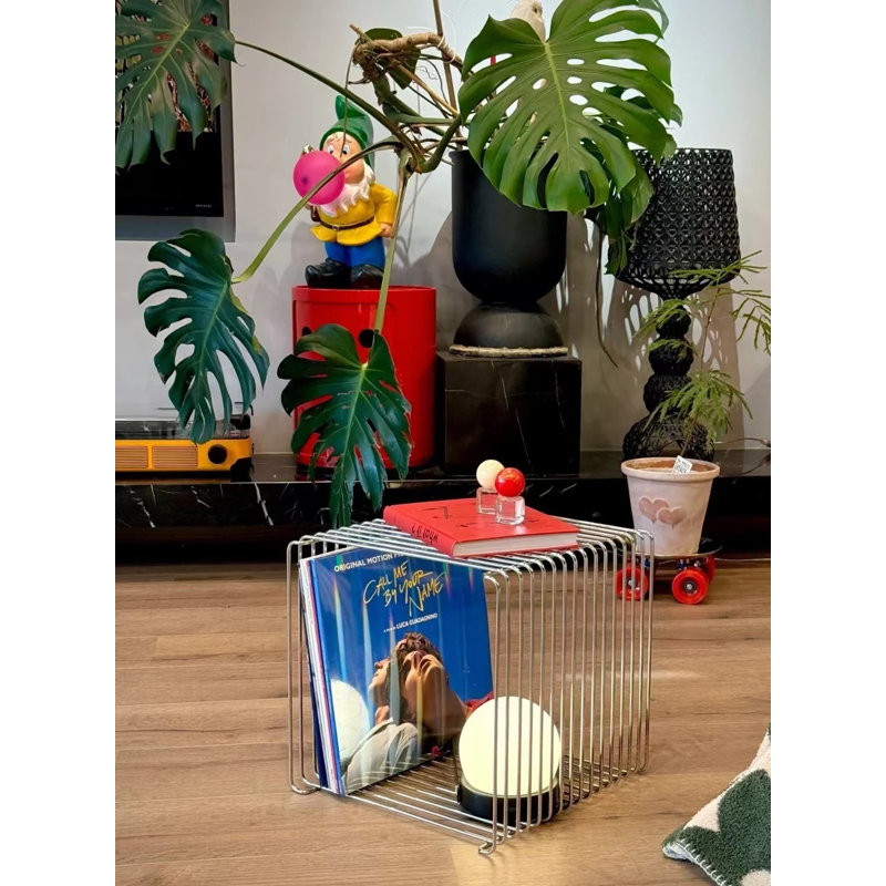 Simple Square Retro Side Table Bedside Table Coffee Table, Fashion Metal Silver Coffee Table Magazine