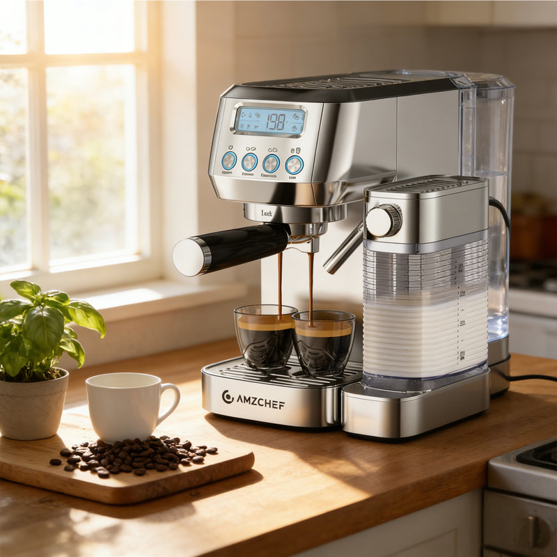 Machine à espresso à 20 barres avec mousseur à lait automatique, affichage à cristaux liquides et brassage personnalisable - Conception élégante pour la maison et le bureau