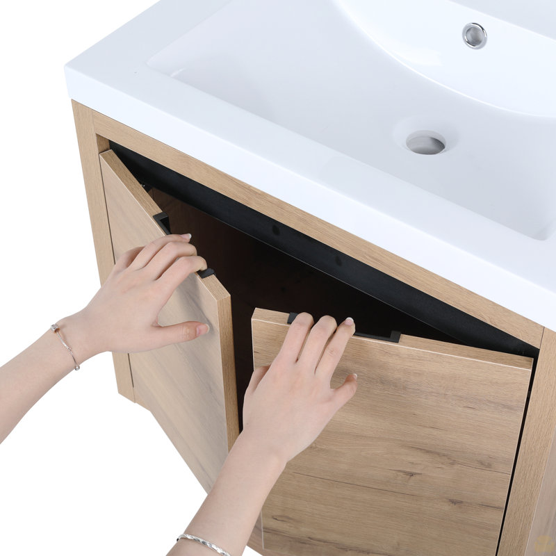 Armoire de salle de bain avec lavabo, portes à fermeture douce, conception à fixation flottante, Imitation chêne