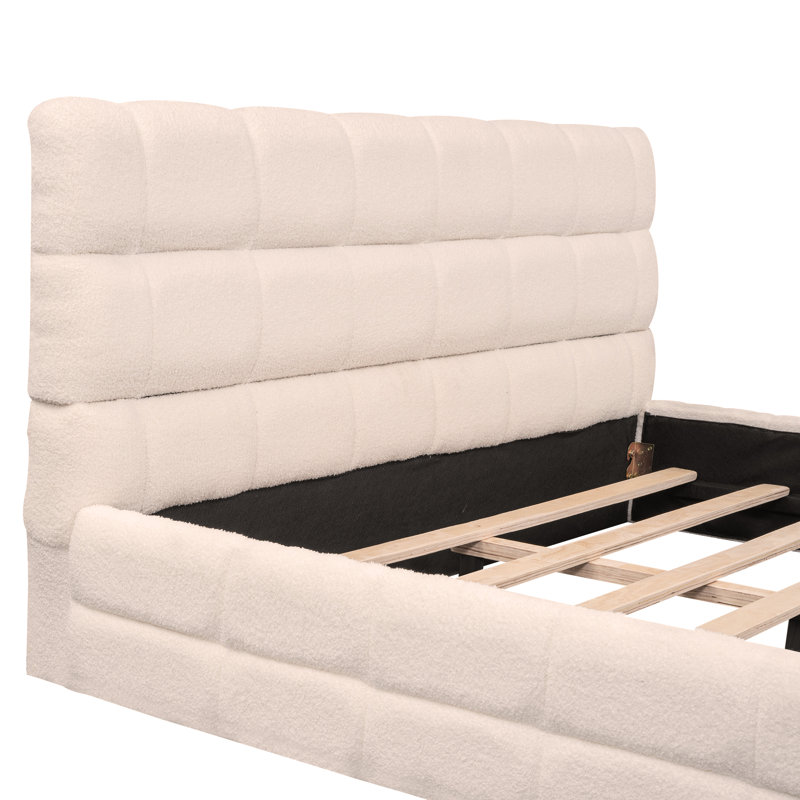 Osuma Upholstered Platform Bed, White, Queen