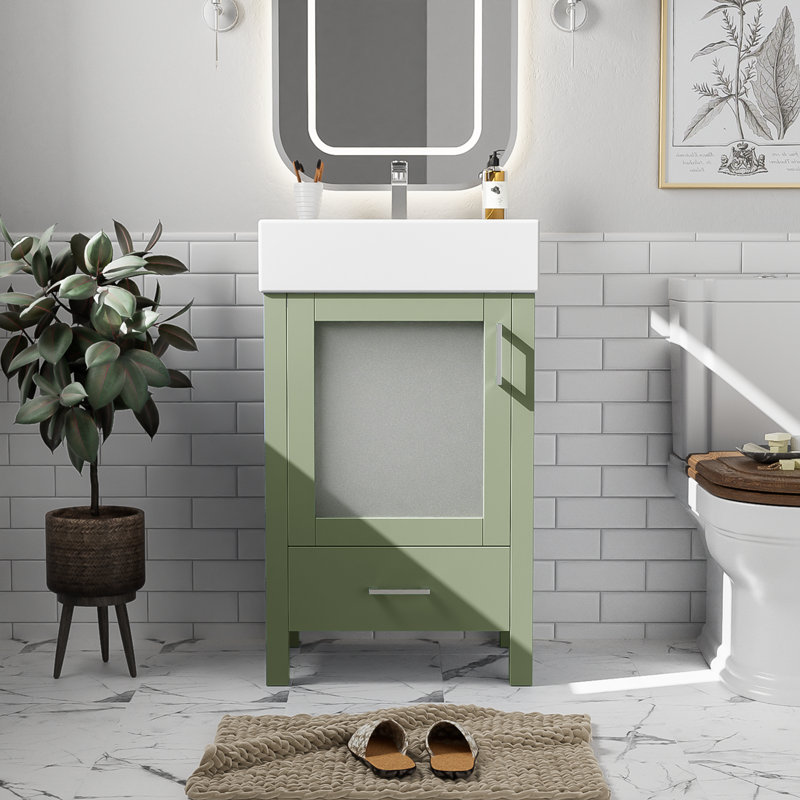 Meuble-lavabo moderne avec lavabo en céramique, Vert