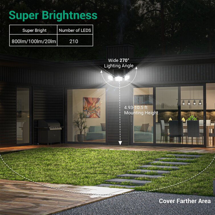 EDISHINE Head LED Solar Powered Outdoor Security Flood Light with Motion  Sensor and Timer Wayfair
