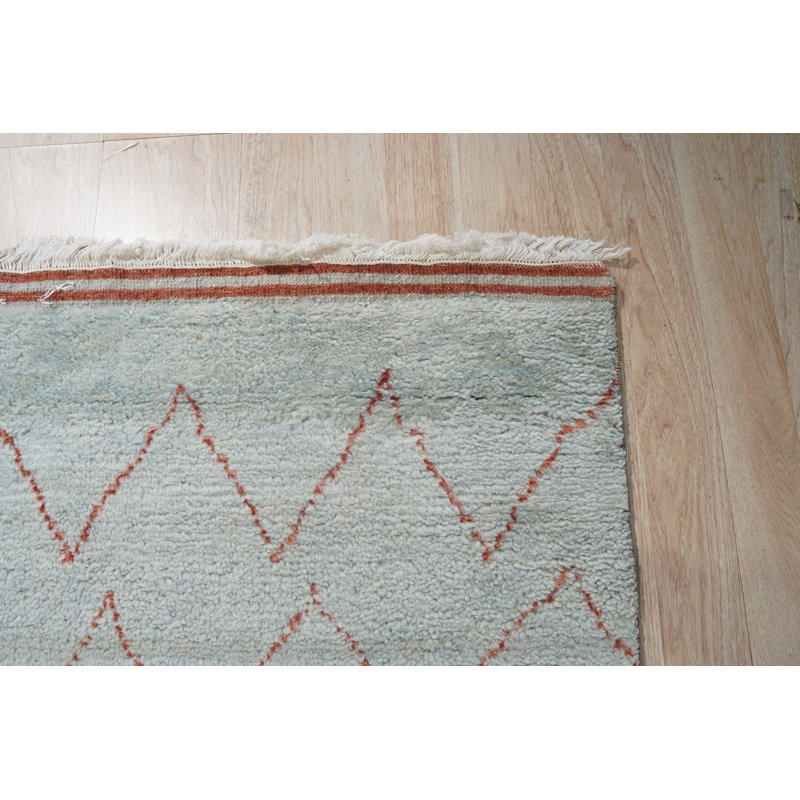 Tapis bleu en laine noué à la main Isla, Rectangle 4 pi x 12 pi